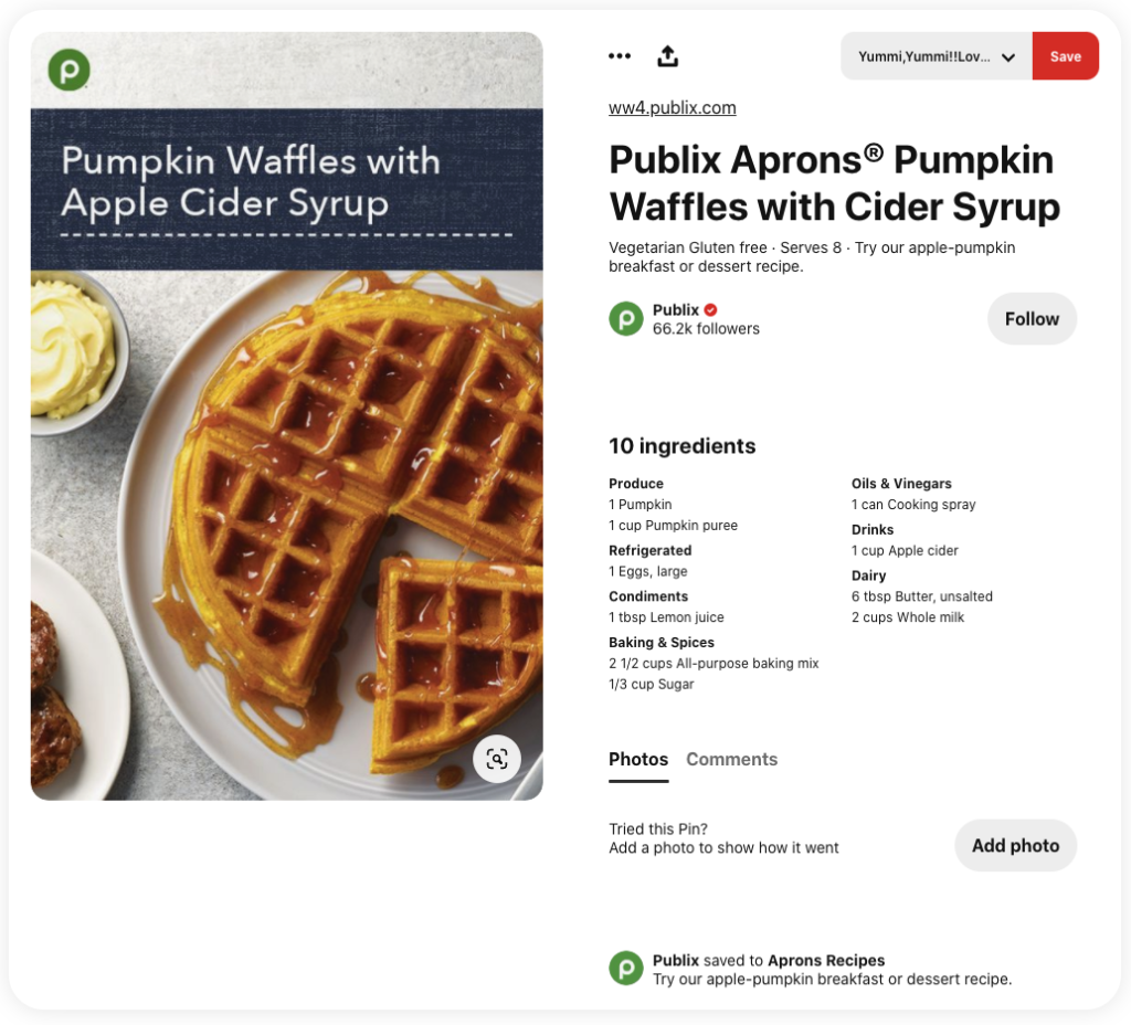 A waffle recipe with an image of a waffle