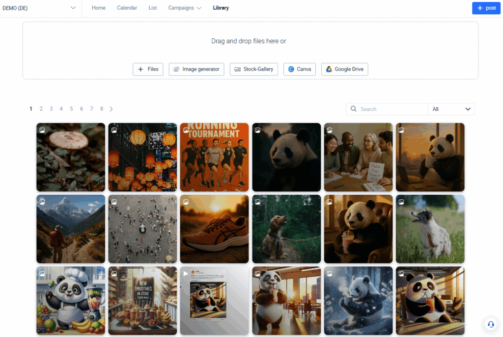 Una biblioteca multimedia en una herramienta de programación de redes sociales.