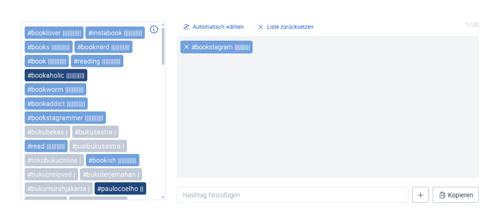 Generador de hashtags en la herramienta de publicación de Fanpage Karma. 
