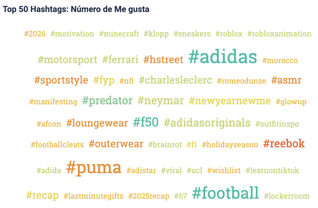 Nube de palabras con los hashtags que generan más Me gusta.