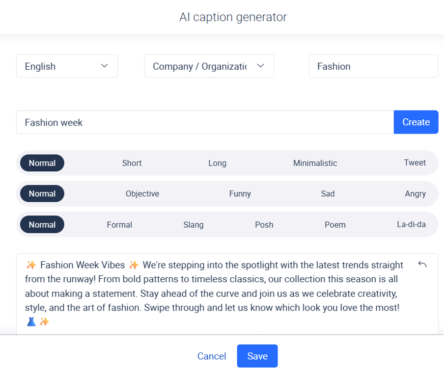 Un generador de pies de foto para redes sociales. 