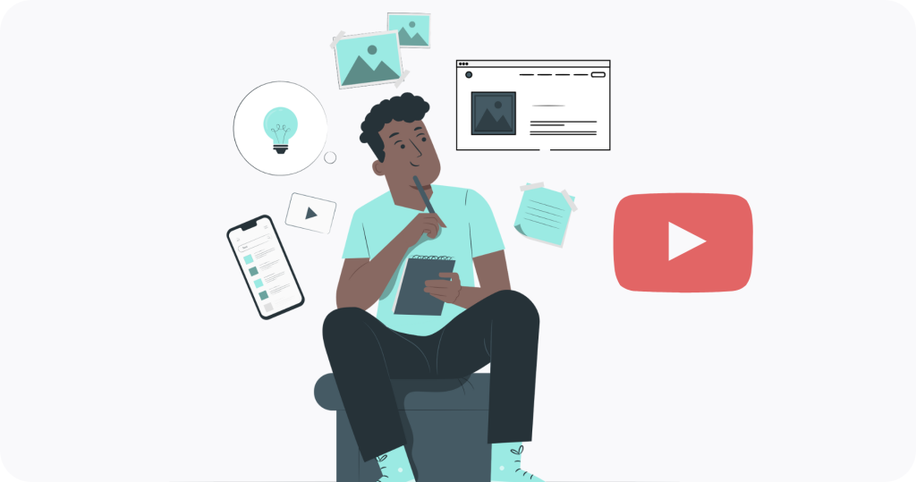 Ein Typ sucht nach Ideen für YouTube-Inhalte.