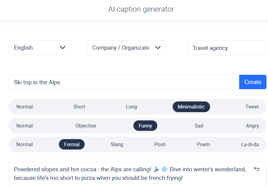 an AI cpation generator for an Instagram post. 