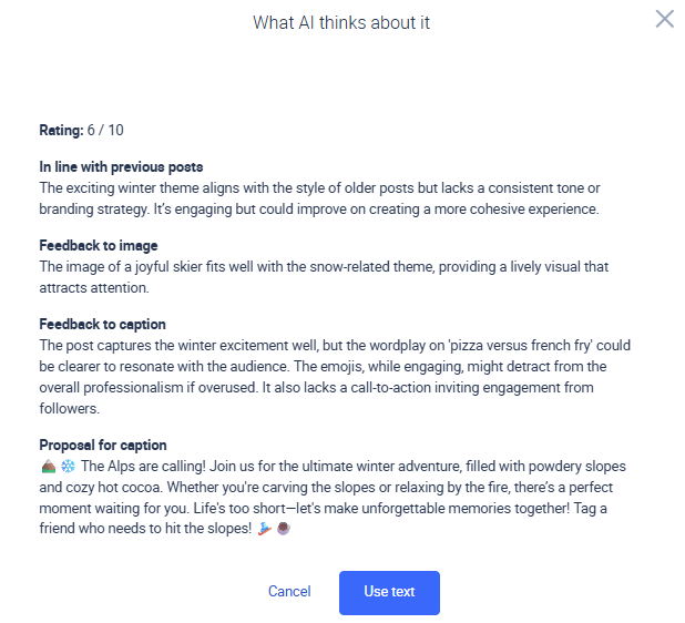 What AI thinks about an Instragram post. 