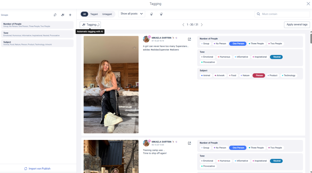 A tagging analysis of some skiers´ Instagram profiles. 