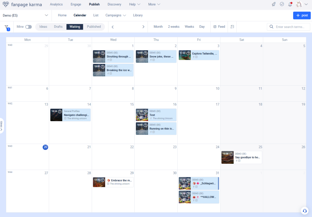 Ein Inhaltskalender aus einem Veröffentlichungstool.