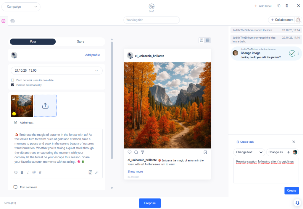 Teamzusammenarbeit in einem Publishing-Tool.