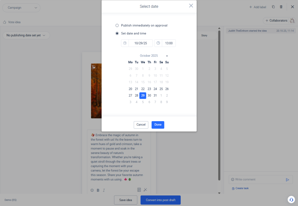 Einen Social-Media-Beitrag mit einem Veröffentlichungstool planen.