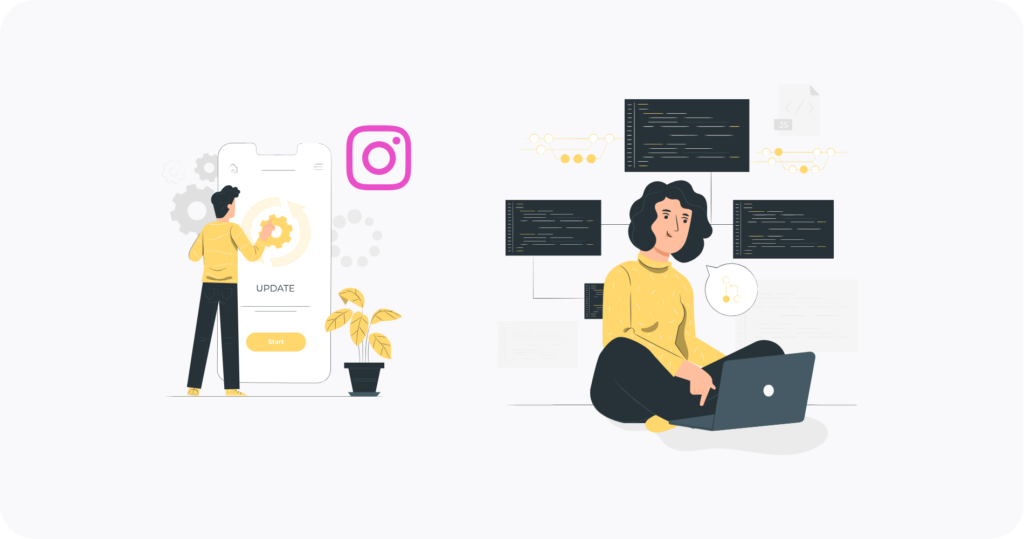 Una mujer y un hombre se informan sobre la última actualización del algoritmo de Instagram y aplican sus conocimientos para obtener información más detallada a partir de los análisis de sus redes sociales.
