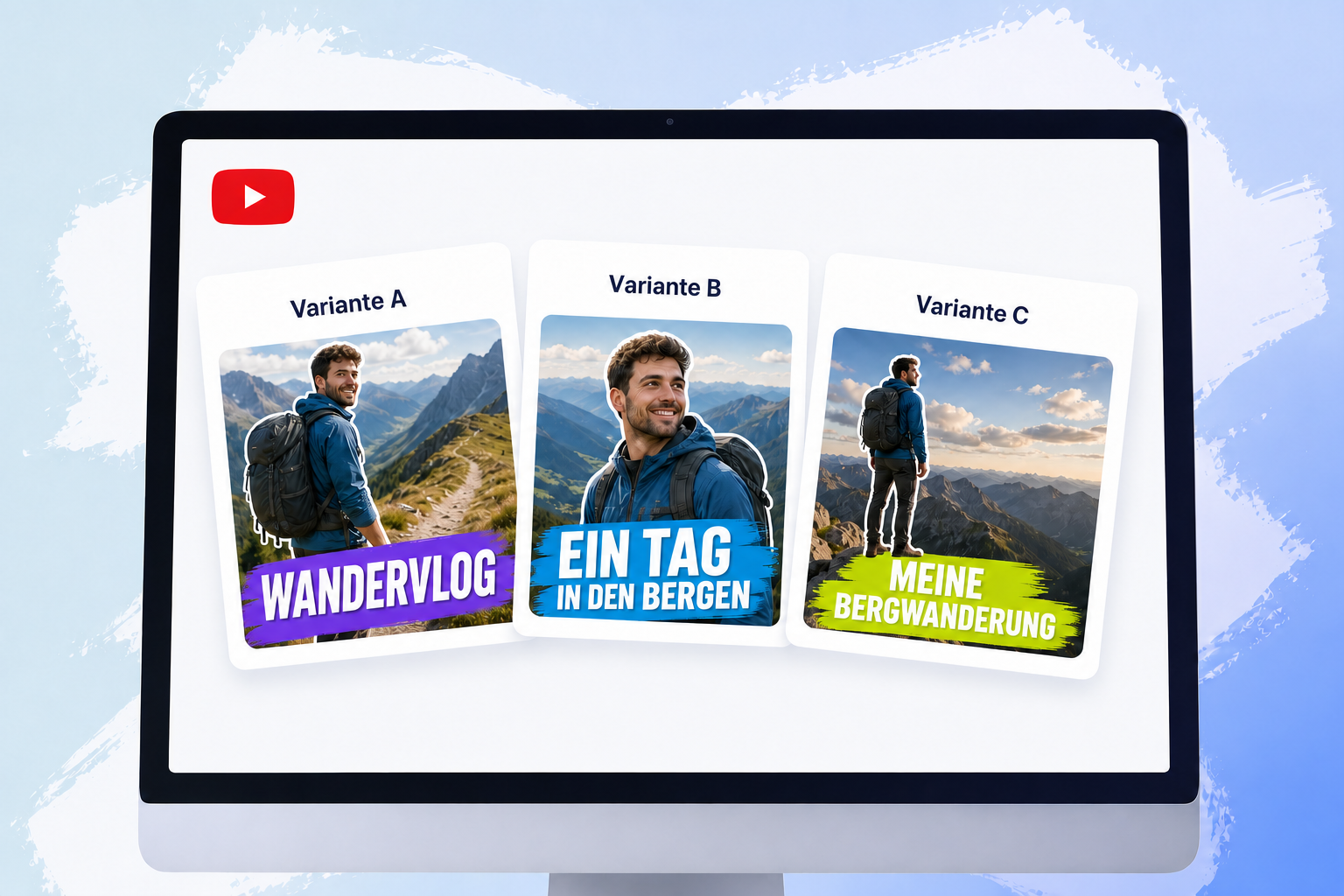 Drei unterschiedliche YouTube-Varianten auf einem Bildschirm mit dem Hinweis Wiedergabezeit