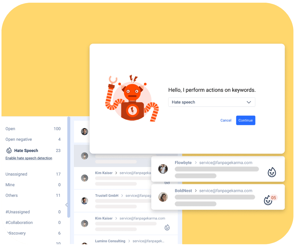 Hate Speech Detector - Header Protege tu marca y tu equipo – con el nuevo Detector de Discurso de Odio de Fanpage Karma.