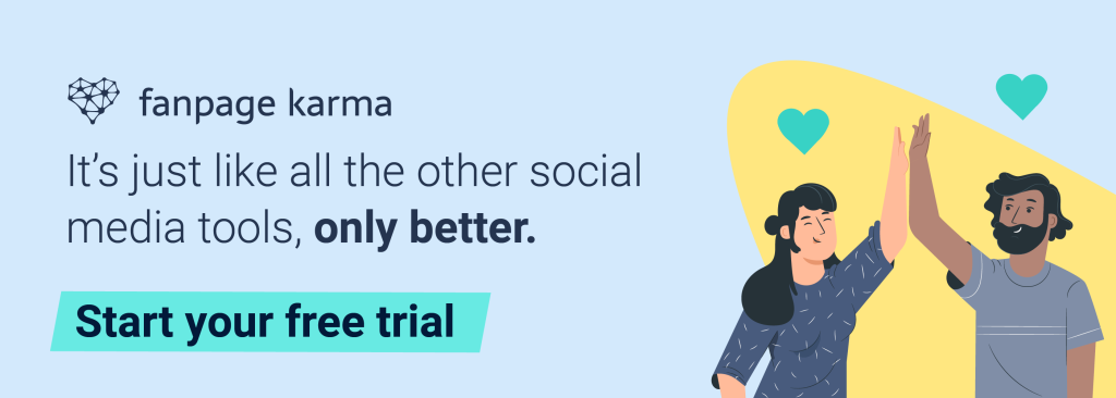 A banner with two people high-fiving and a "Start your free trial" button and a light blue background.